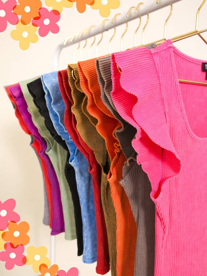 Haut côtelé à manches volantées délavé Minerral 5 pour la vente par TIMING