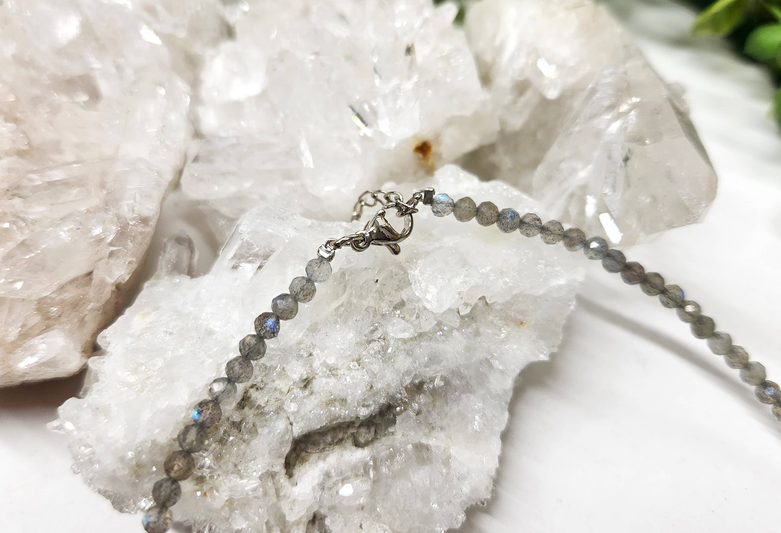 Meraki Gemstones - Wholesale Beaded/pearl necklace - Labradorite Faceted Necklace w/Silver Color Findings, 17" L2