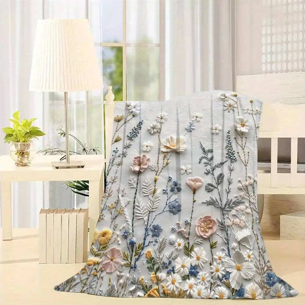 Huis Van Merken - Vendita all'ingrosso Plaid - Plaid in flanella con stampa digitale floreale - tutte le stagioni, poliestere tessuto, stile contemporaneo3