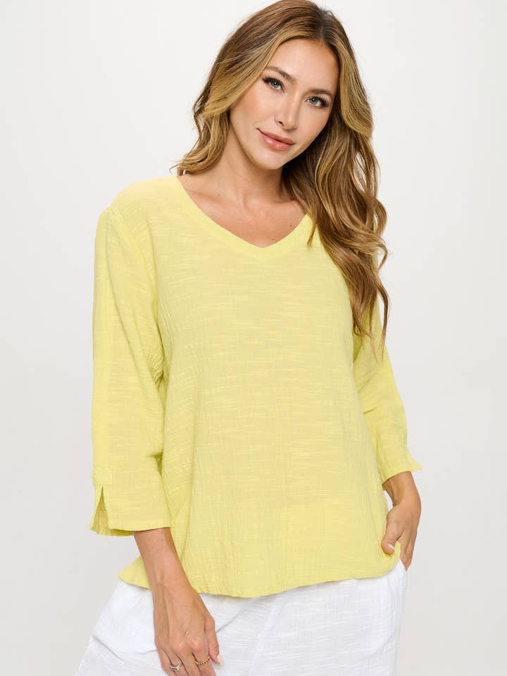 Haut en coton flammé à manches 3/4 - Style NS110 pour la vente par Focus Fashion