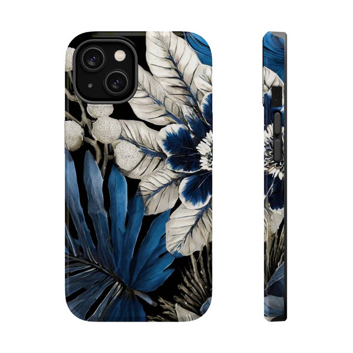 Cobalt Blue Floral Magnetic Tough Phone Case for wholesale by Studio 653 Clothing Co
