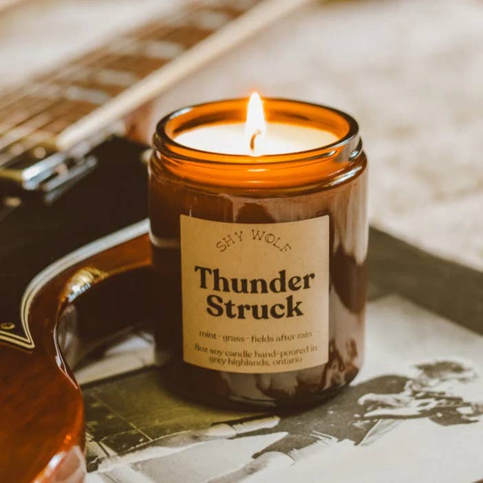 Shy Wolf Candles - Vendita all'ingrosso Candela in vasetto - Candela Thunderstruck - pioggia, erba di menta - AC/DC Rocker Decor