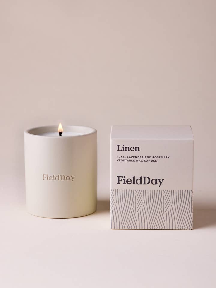 Linen Classic Vegetable Wax Stoneware Candle for wholesale by FieldDay Ireland