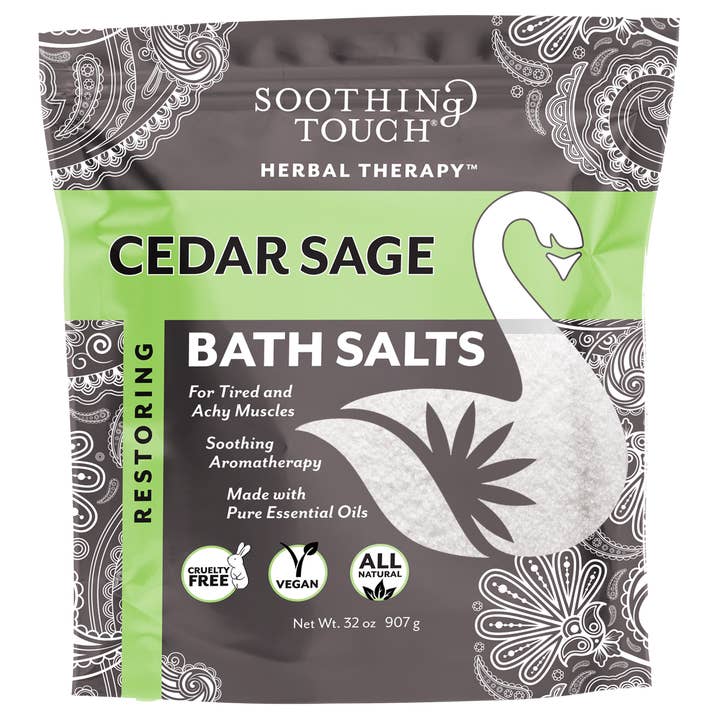 Cedar Sage Bath Salts Pouch for wholesale by Soothing Touch