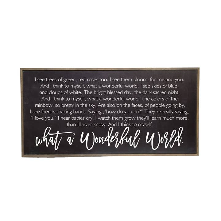 32x16 Black Finish What A Wonderful World Horizontal Sign for wholesale by Driftless Studios