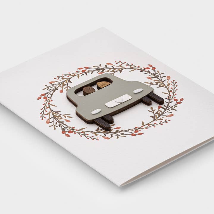 3D Wooden Car Greeting Card – Wedding Celebration Card Love for wholesale by PESKOVOI