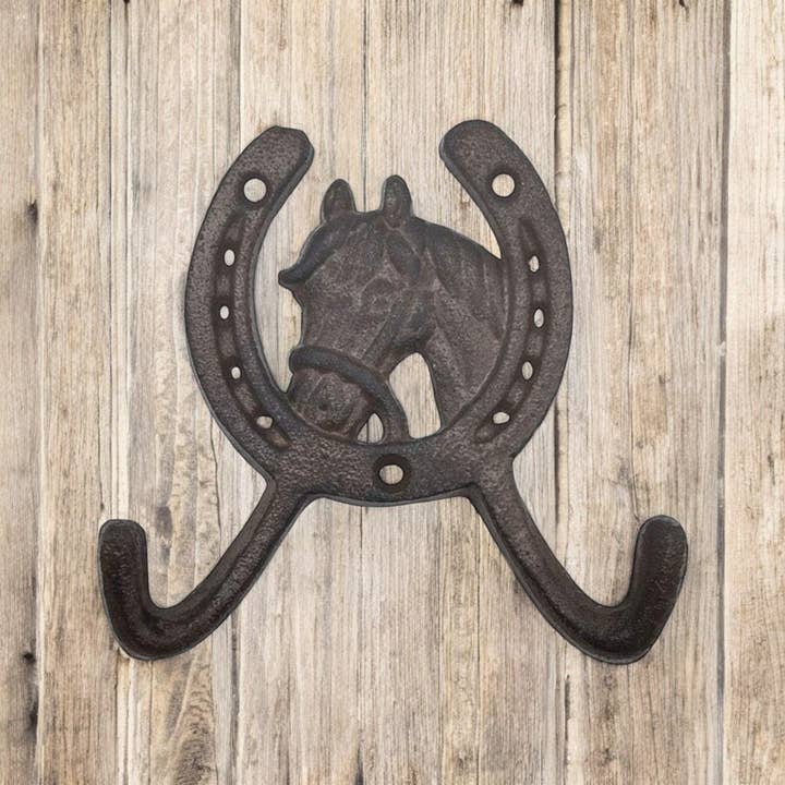 Cast Iron Horseshoe Wall Hook - Rustic Horse Head Coat Key Hanger for Home Decor for wholesale by Iron & Blossom