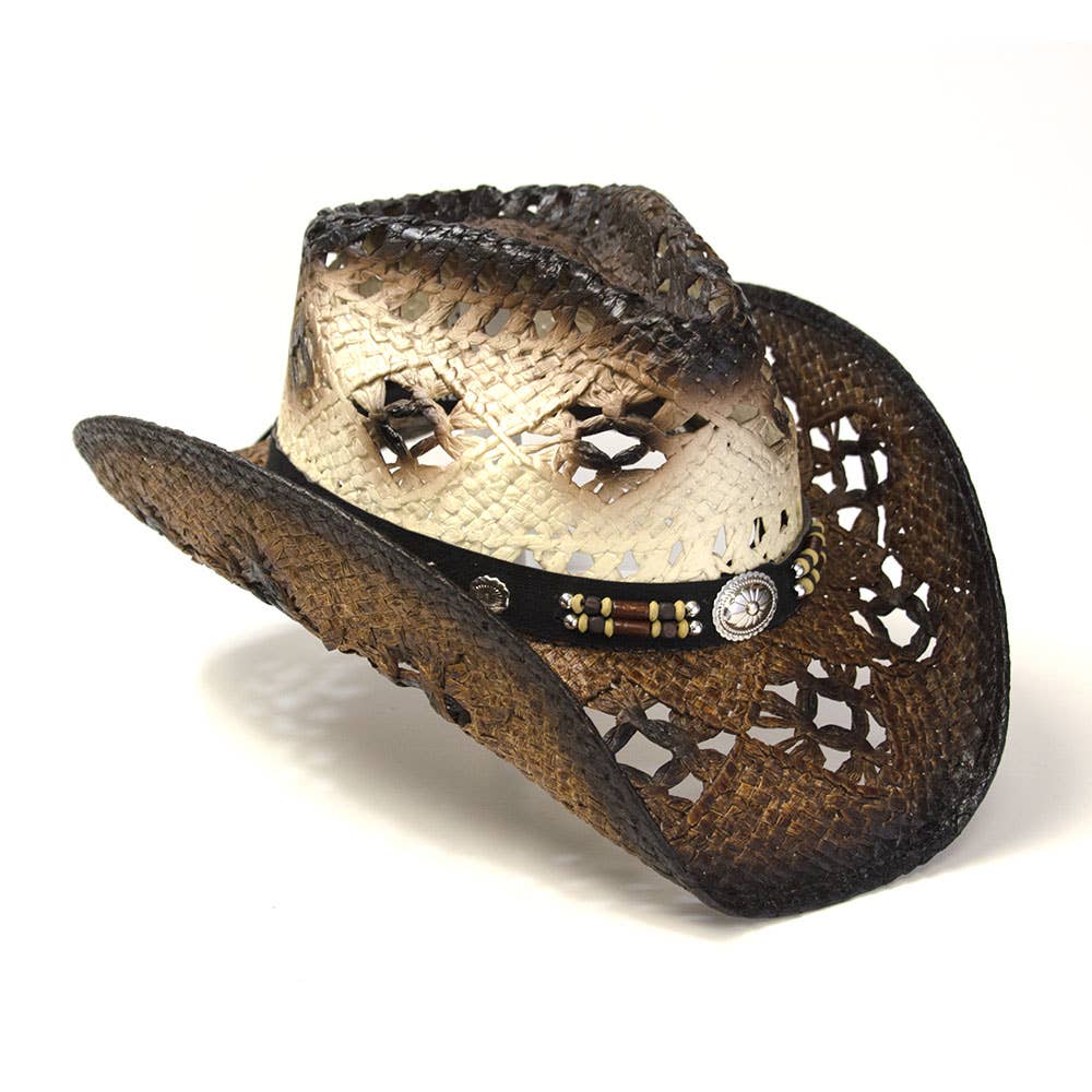 Western Express - Vendita all'ingrosso Cappello da cowboy - Donna - Cappello Marrone di Paglia Western con Fronte Pizzicato1