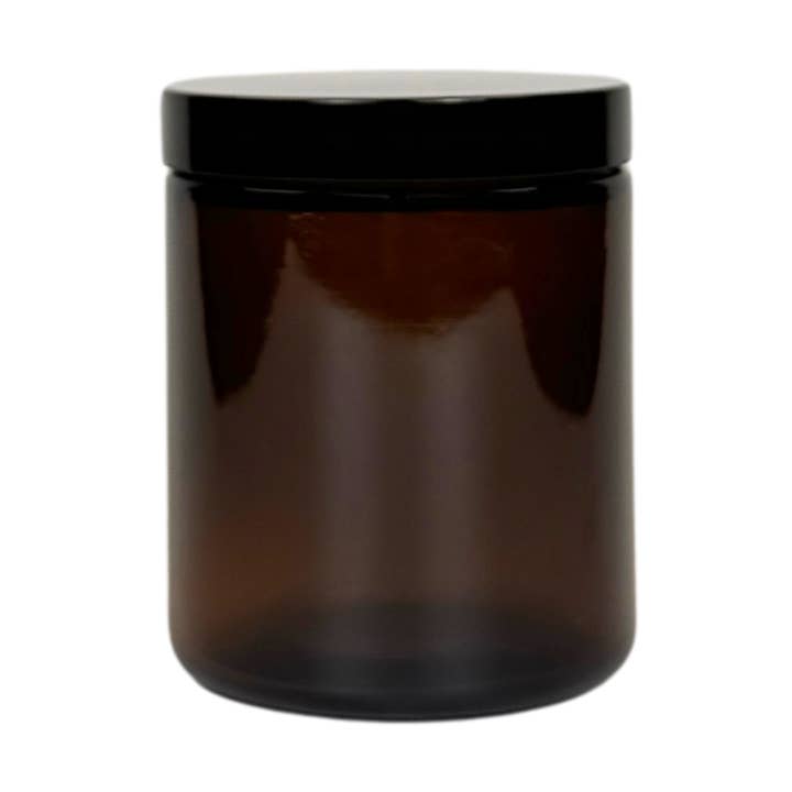 Barattolo in vetro ambrato da 8oz con coperchio nero in PP per la vendita all'ingrosso da parte di The Bottle Shoppe