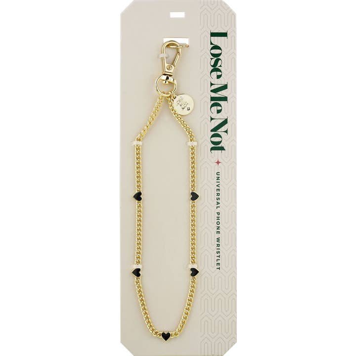 Lose Me Not: Gold Black Heart Chunky Chain Phone Wristlet for wholesale by Center Court