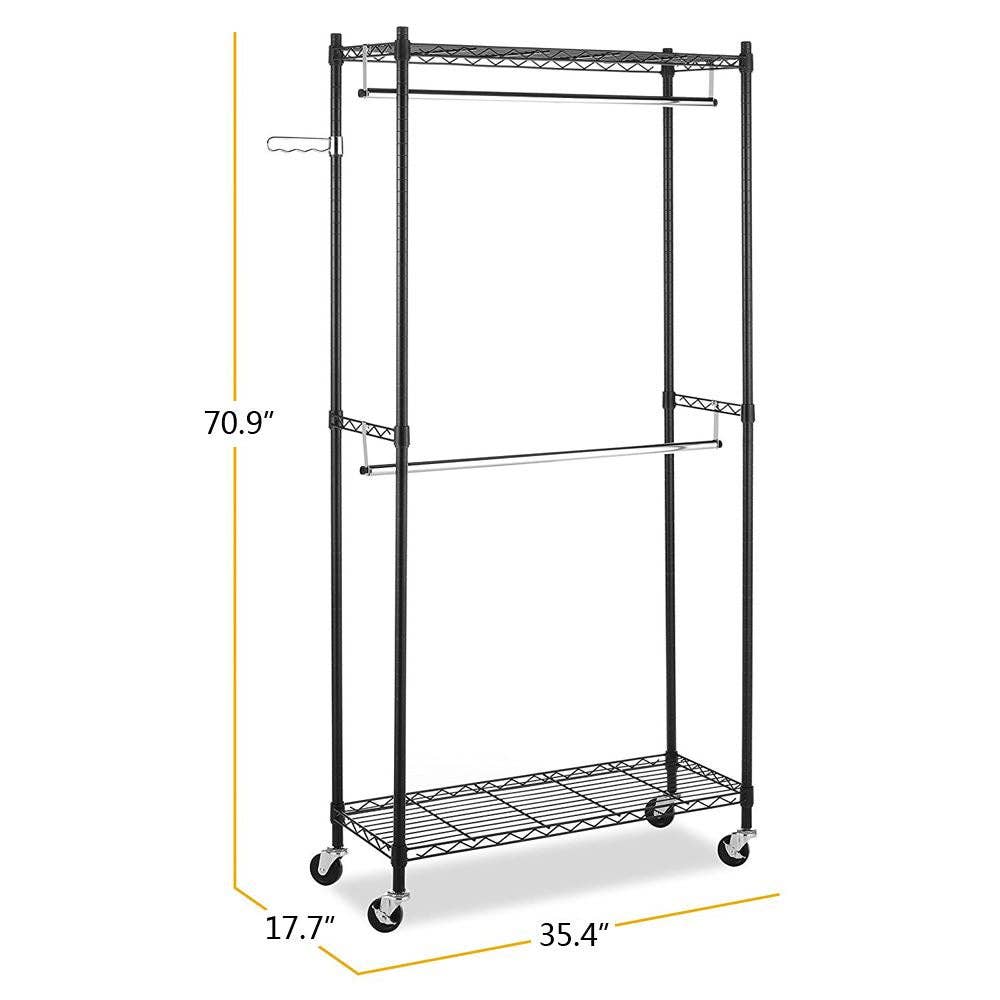 black Closet Organizer Garment Rack Clothes Hanger Home Shelf Heavy Duty Furniture Garment Racks RT for wholesale on Faire5
