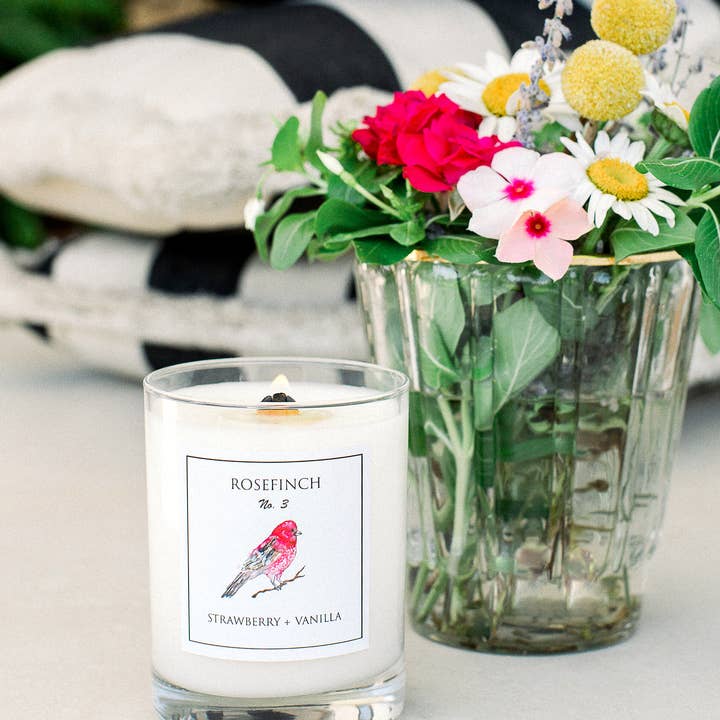 Chirp Chirp Candles - Wholesale Pot/gevulde kaars - ROSEFINCH No.3 AARDBEI +VANILLE SOJA KAAR2