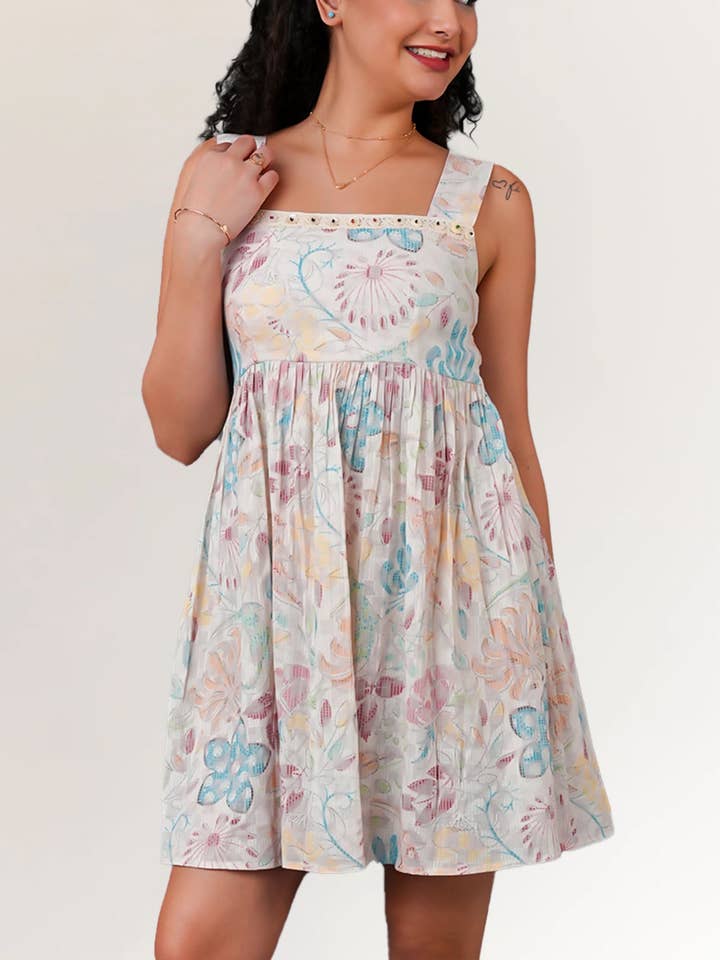 Bedrucktes Mini-Kleid aus Baumwoll-Dobby für Damen für den Großhandel von Ariastop.com corporation