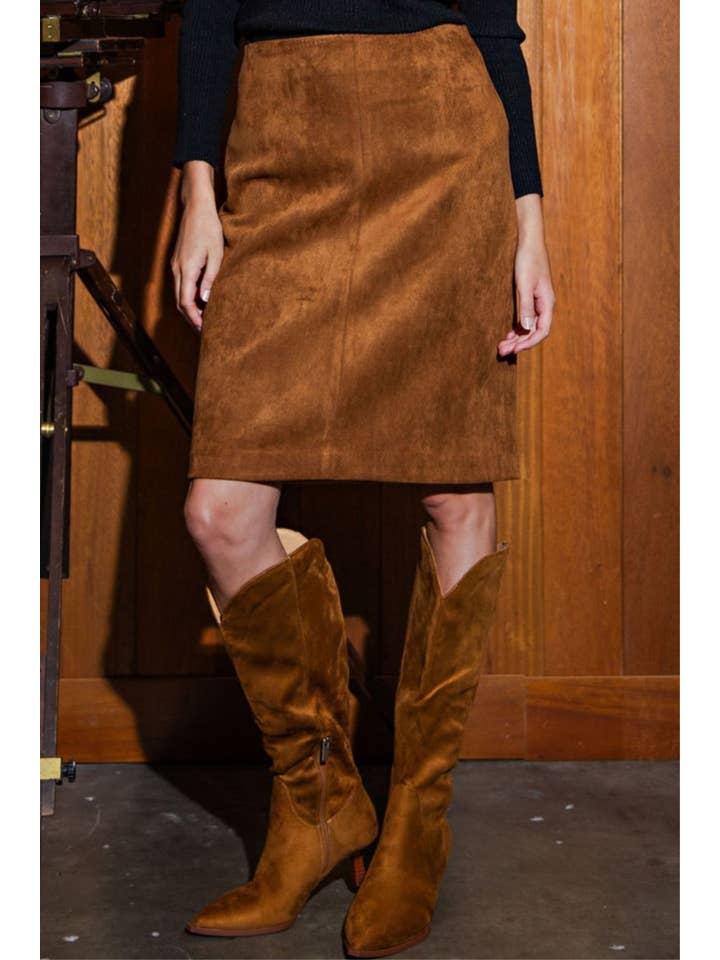 PORSHA - Wholesale Skirt - Women's - Stretch Suede Pencil Skirt