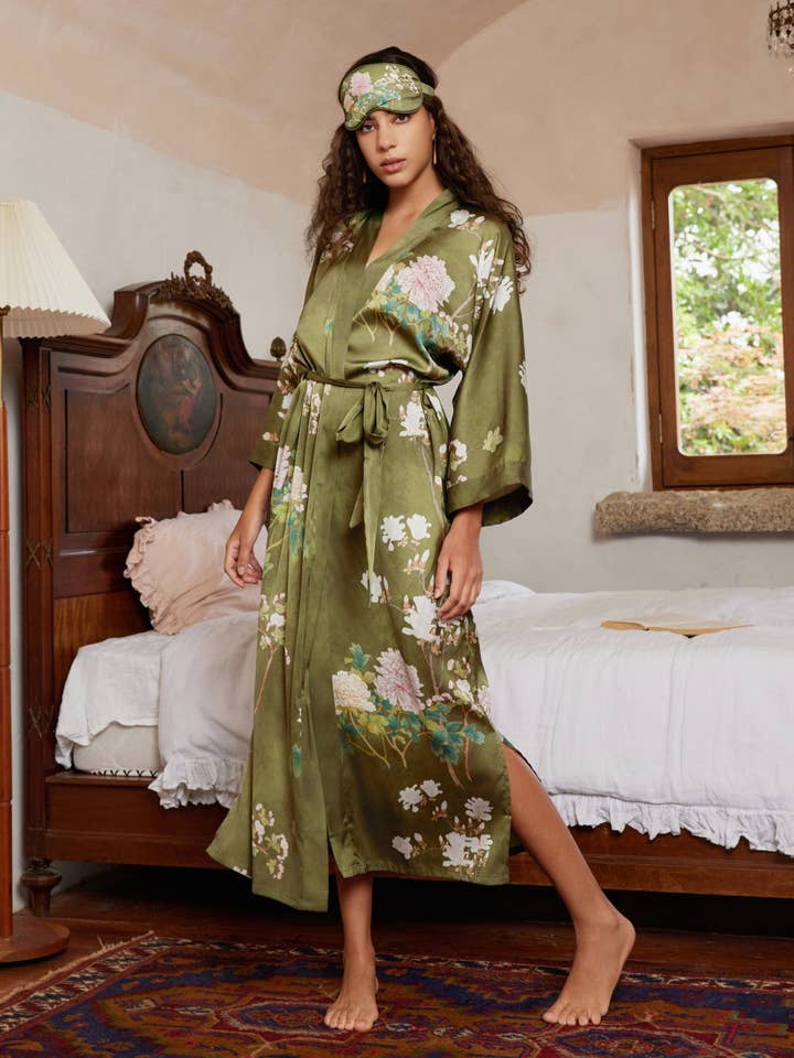 Floral Olive Kimono Robe for wholesale on Faire32