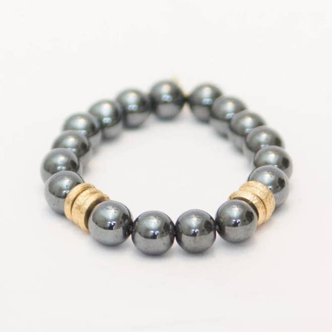 Armreif aus Rotguss-Hämatit mit goldenen Ringen für den Großhandel von Infinite Warrior