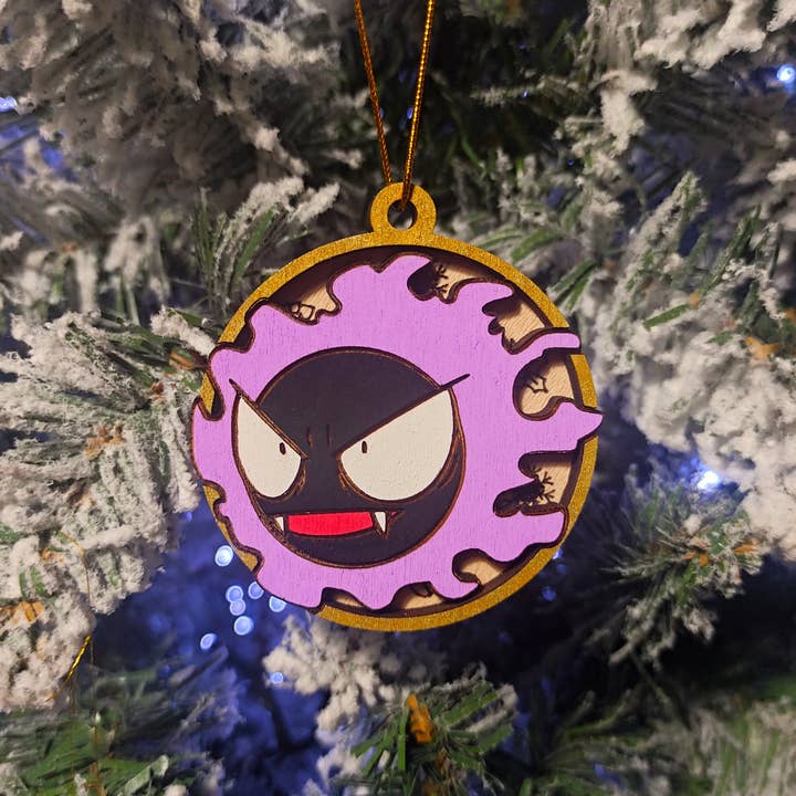 Herbs&Belles - Wholesale Ornament - Wooden Colorful Pokémon Christmas Ornaments - Ghastly