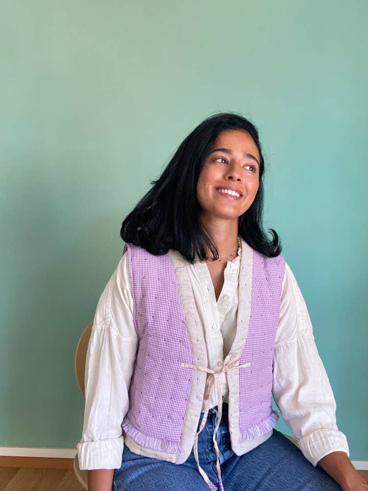 Priya Wear - Wholesale Outerwear Vest - Women's - Lilac Gingham Gilet1