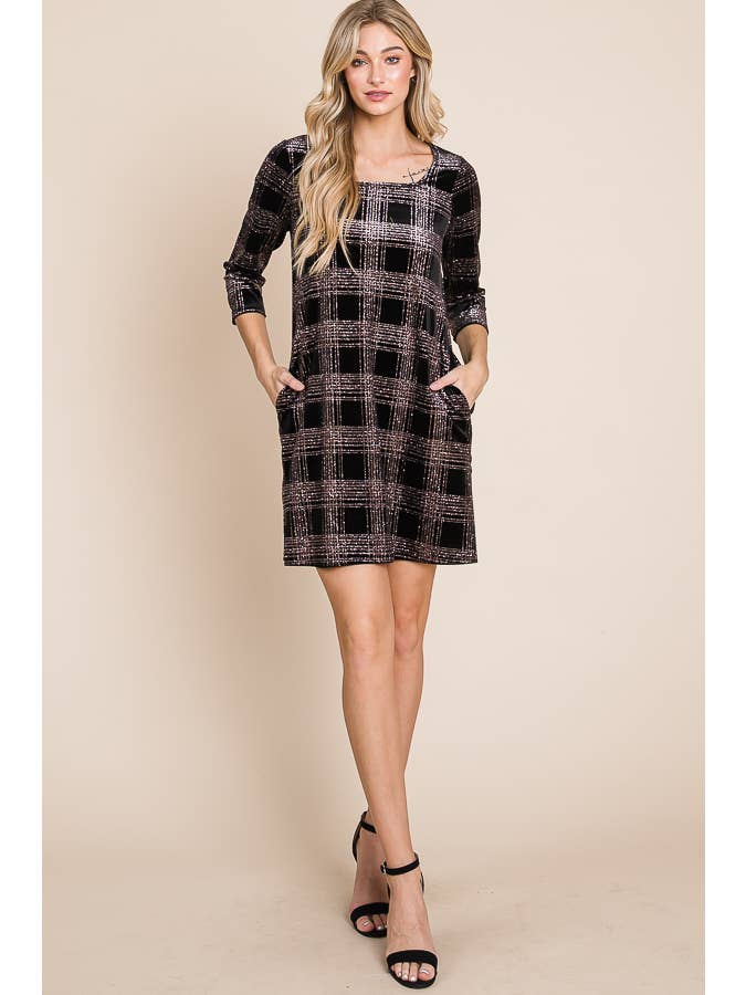 JADE BY JANE - Wholesale Dress - Women's - Squared neckline Metallic short CHRISTMAS HOLIDAY