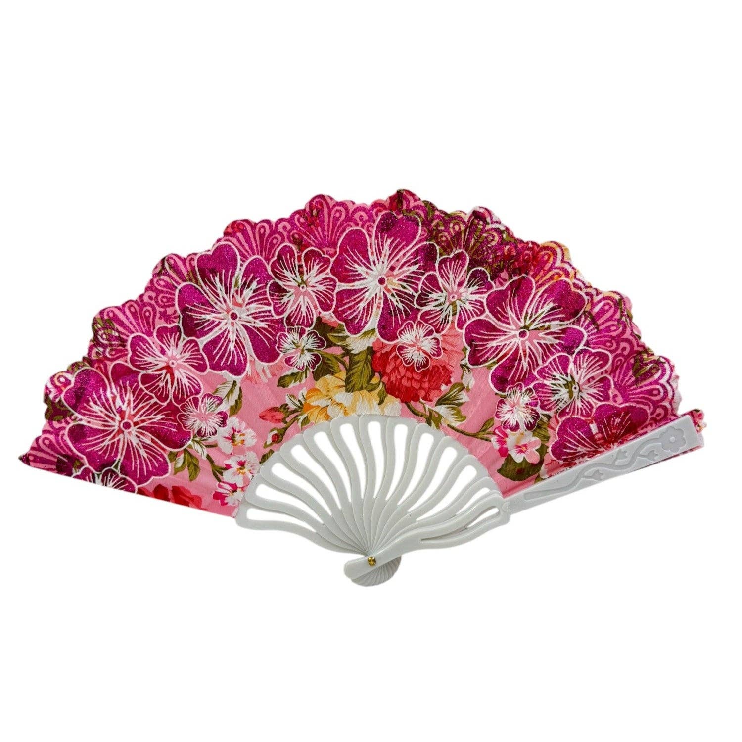 ASSORTED Glitter Flower Hand Held Folding Fan FN0449 (12PC) for wholesale on Faire1