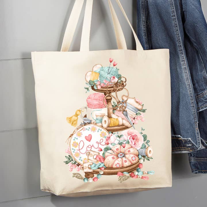 Kärlek stickning 3 Tier fack 12 oz Canvas Tote väska för wholesale av Avery Lane Gifts