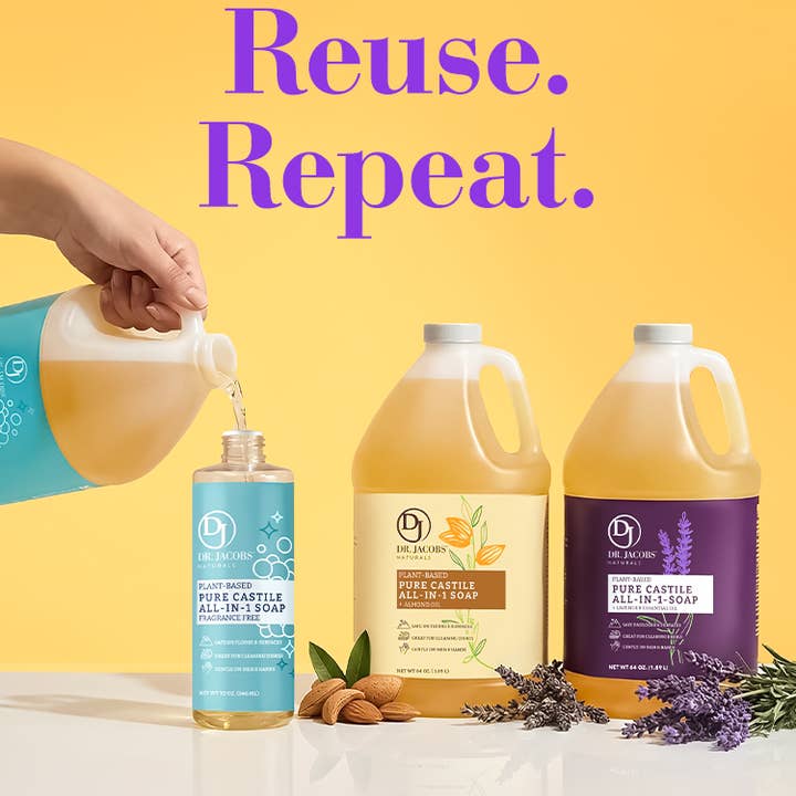 All in 1 Pure Castile Soap Cleaner 64 oz for wholesale by Dr Jacobs Naturals