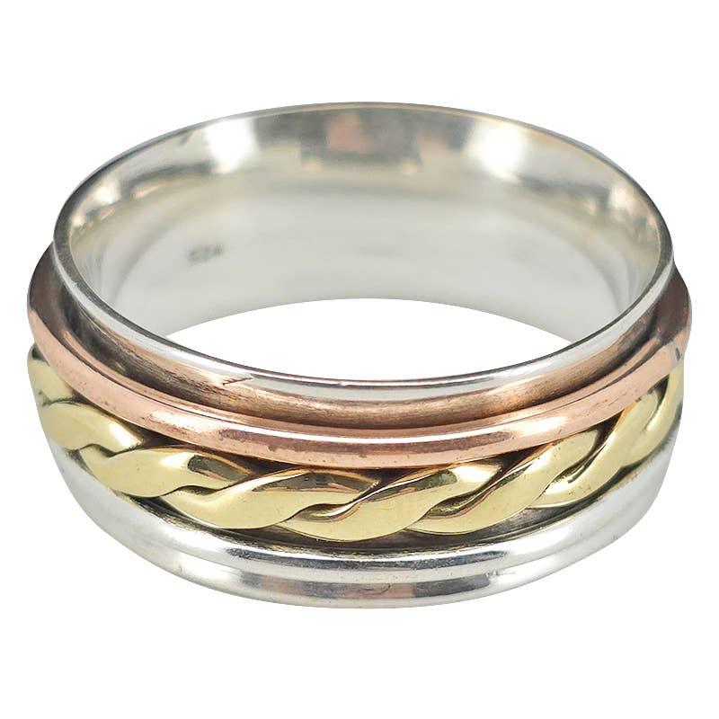 Amberman - Wholesale Band/gestapelde ring - Zilveren, Messing En Koperen Spinner Angst Ring0