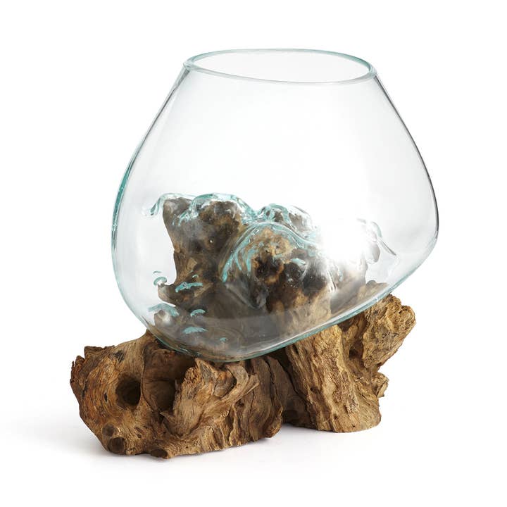 Cohasset Gifts - Wholesale Sculpture - Molten Glass & Wood Sculpture - Approx 20cm across