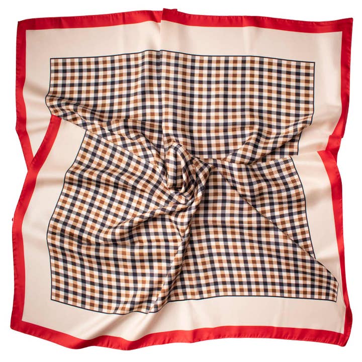 Graffeo Cravatte - Vendita all'ingrosso Sciarpa - Donna - Foulard di Seta a Quadri Beige Blu Marrone Rosso F111