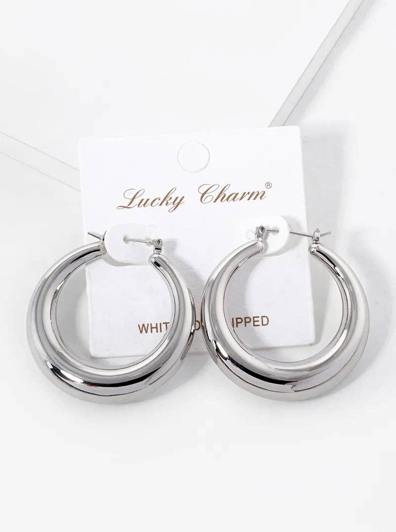 Wild Honey - Wholesale Hoop Earrings - White Gold Dipped 40mm Bold Hollow Hoop Earrings2