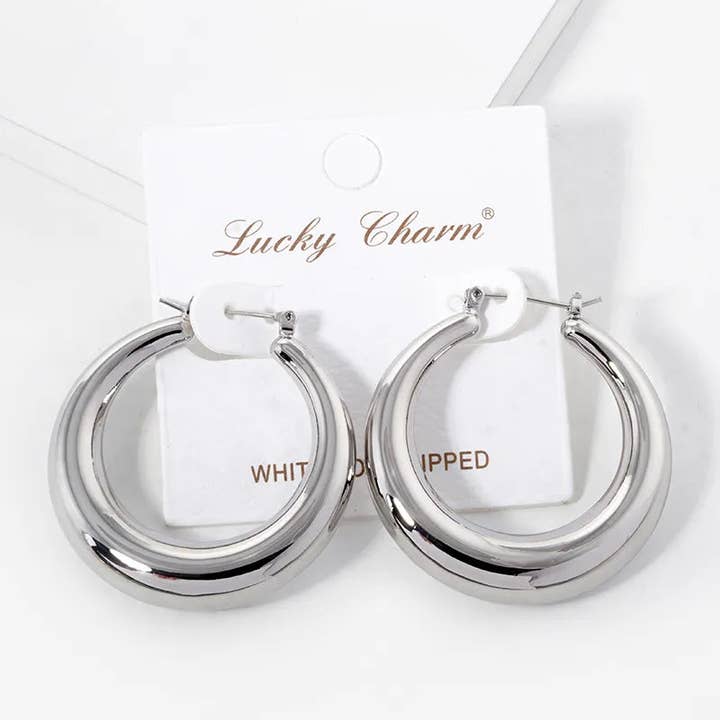 Wild Honey - Wholesale Hoop Earrings - White Gold Dipped 40mm Bold Hollow Hoop Earrings2