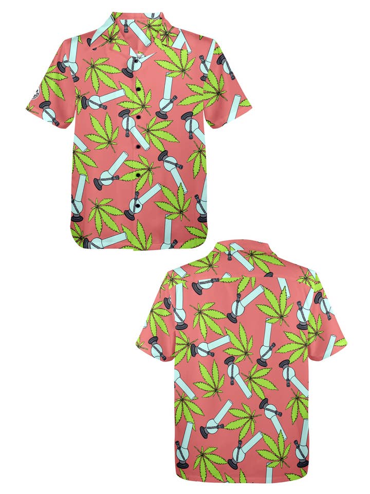 Just Get High™ - Vente Chemise à col boutonné – homme - Chemise hawaïenne : Herbières sauvages