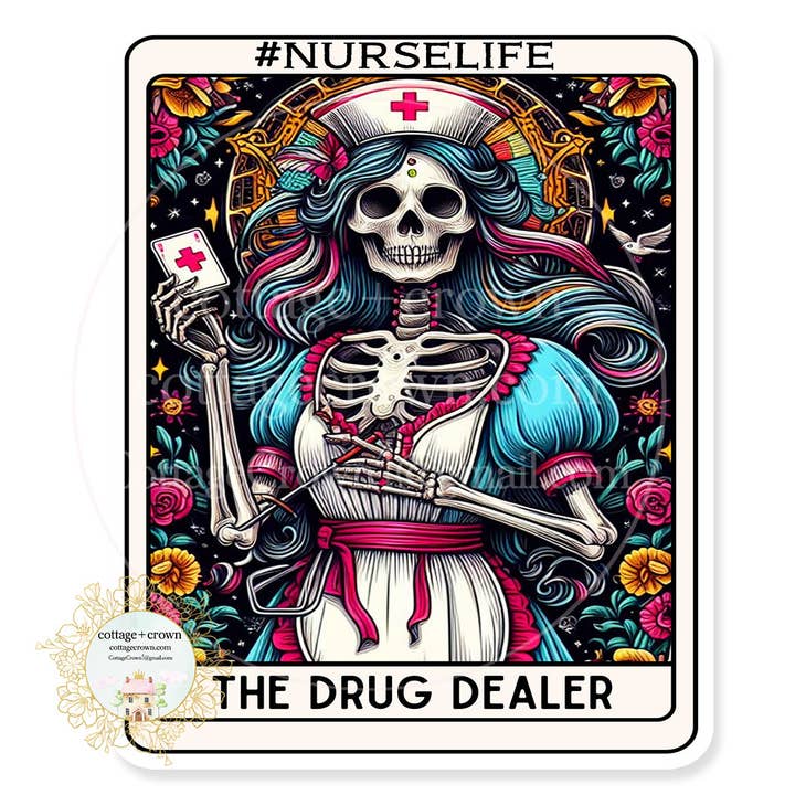 Tarot Card Drug Dealer Nurse Skeleton Vinyl Decal Sticker for wholesale by cottage + crown