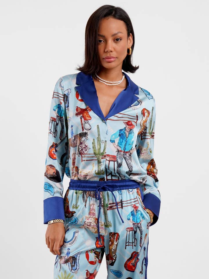 Blazer Shirt / "Western Blues" for wholesale by Jessica Russell Flint