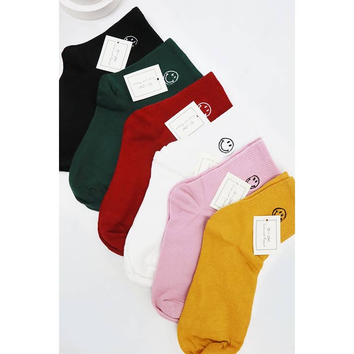Solid Smiley Embroidered All Year Long Socks for wholesale by Love and Repeat