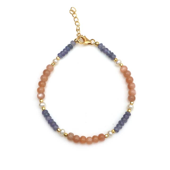 Ronde Multi-edelsteen Armband Met Gouden Kralen Verstelbaar voor wholesale door Fine Facets