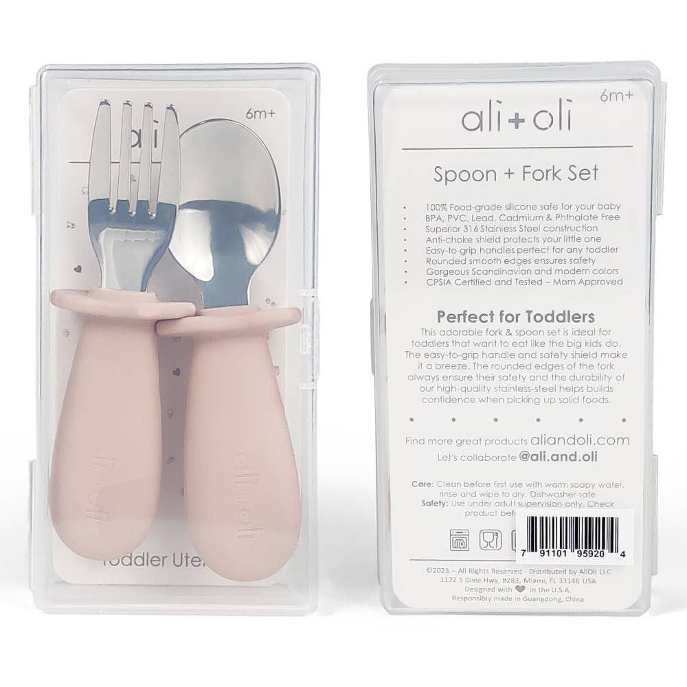 Ali+Oli - Wholesale Flatware Set - Kids & Baby - Ali+Oli Spoon & Fork Learning Set for Toddlers (Pink) 6m+9