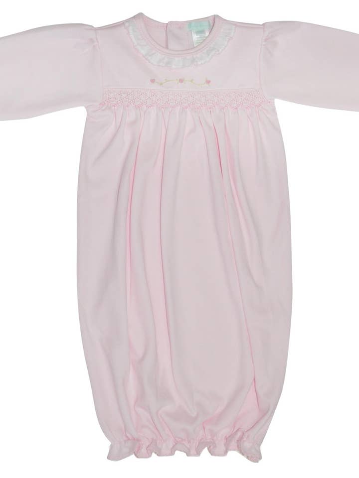 Baby Pige Rose Vines Lyserød Pima Bomulds Natkjole for engroshandel hos Baby Threads