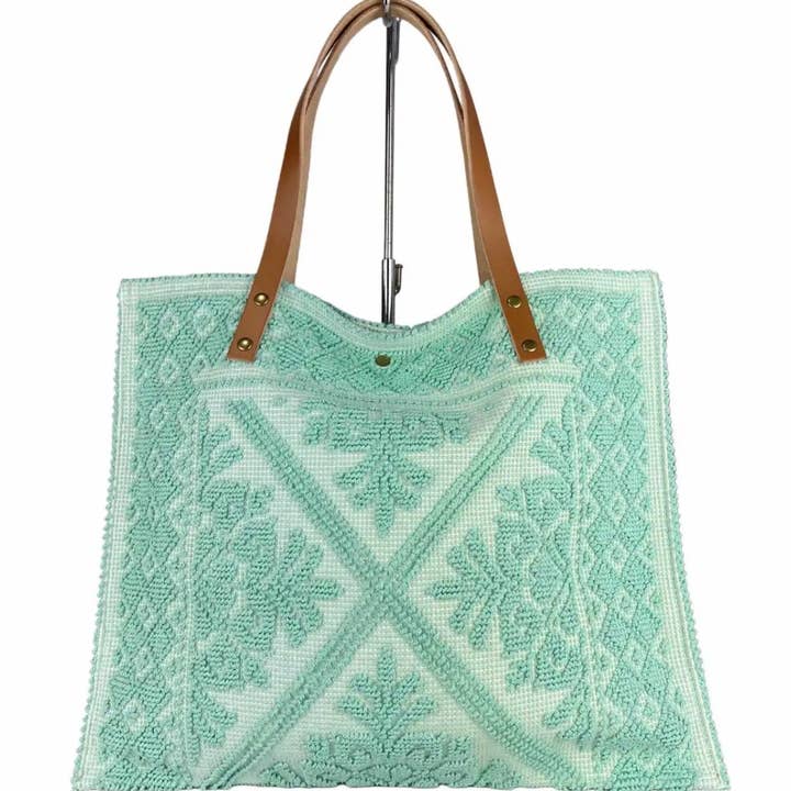 JIJOU CAPRI - Wholesale Tote Bag - Women's - MICA Canvas Woven Pattern Large Tote Bag Leather Strap
