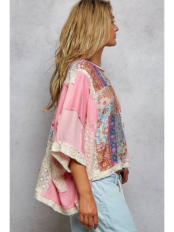 Pol Clothing - Wholesale Blouse - Women's - Round Neck Double Gauze Floral Woven Top22