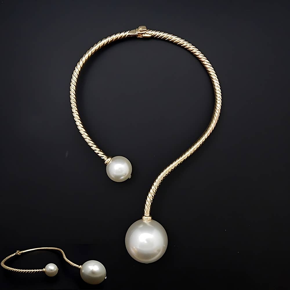 Diacly - Wholesale Choker/Collar - Cable Texture Pearls Hinged Choker0