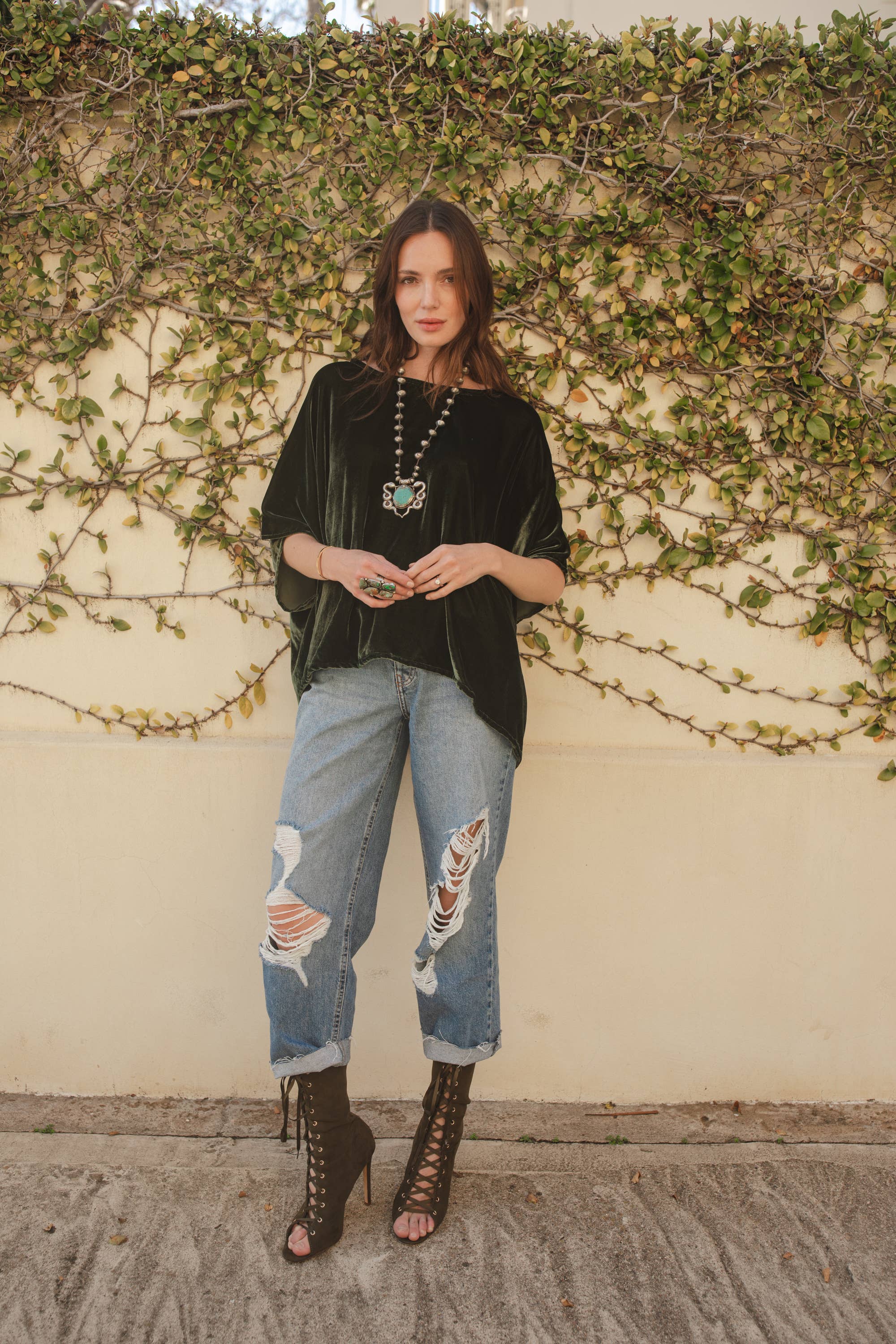 Jennafer Grace - Wholesale Blouse - Women's - Olive Silk Velvet Scarf Top8