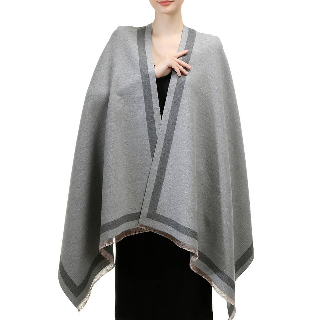 Fashion City - Wholesale Wrap - Women's - Reversible Oversized Border Cashmere Feel Shawl38