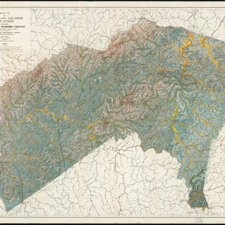 Relic Map Co. - Wholesale Map - Map II of Lewis and Gilmer Counties Showing General and Economic Geology (Lewis and Gilmer Counties Showing General and Economic Geology) 1916