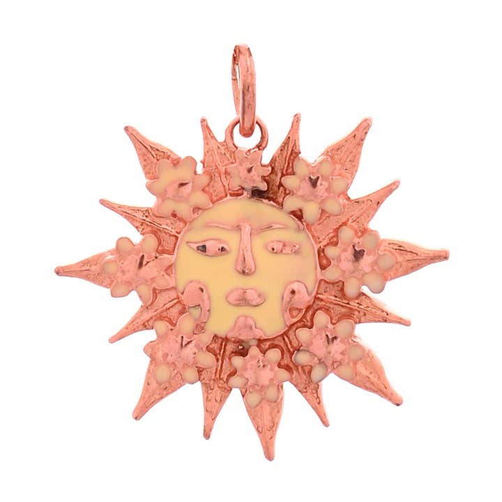 Rose Gold Plated Majestic Sun Face Radiance Enameled Pendant for wholesale by Misteerious Seed