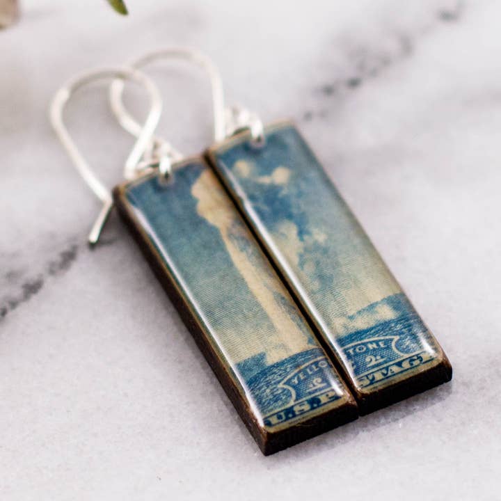 Yellowstone National Park Vintage Postage Stamp Earrings for wholesale by No Man's Land