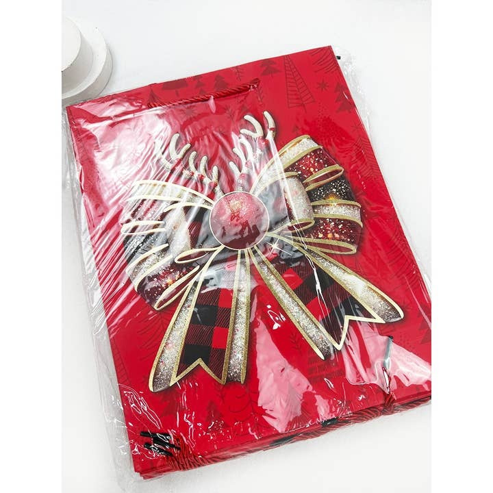 MIX COLOR Glitter Christmas Bow Design Paper Gift Bag for wholesale on Faire5