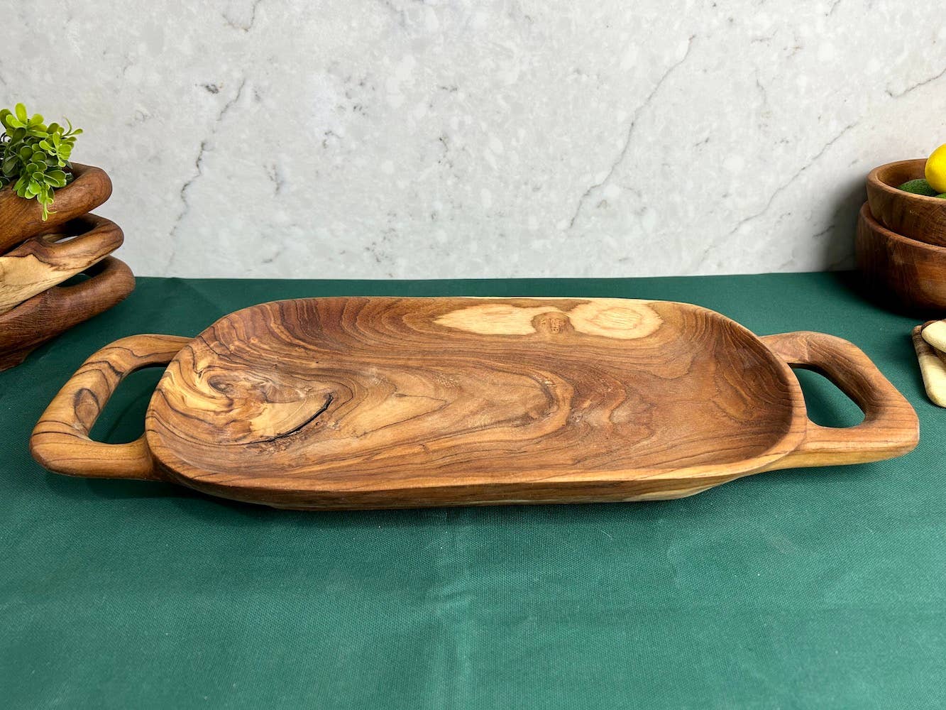 Tuckahoe Hardwoods - Wholesale Decorative Tray - Salvaged Teak Root Rustic  Handled Tray - Large10
