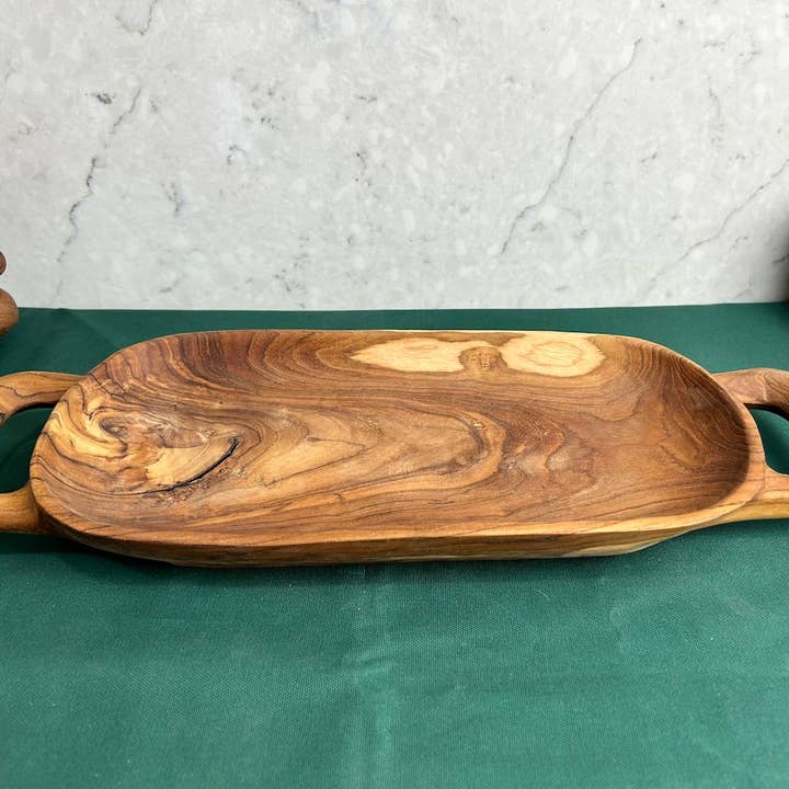 Tuckahoe Hardwoods - Wholesale Decorative Tray - Salvaged Teak Root Rustic Handled Tray - Large10