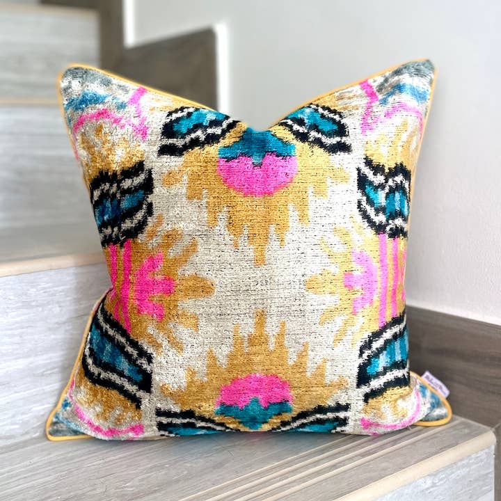 Velvet Ikat Cushion Sunny Spring | Velvet Ikat Pillow Sunny for wholesale by Mila∞Miro by Emelie